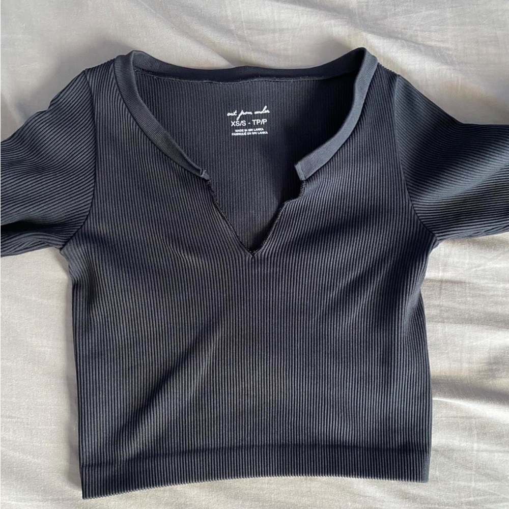 Urban outfitters Black Ribbed V-Neck Top